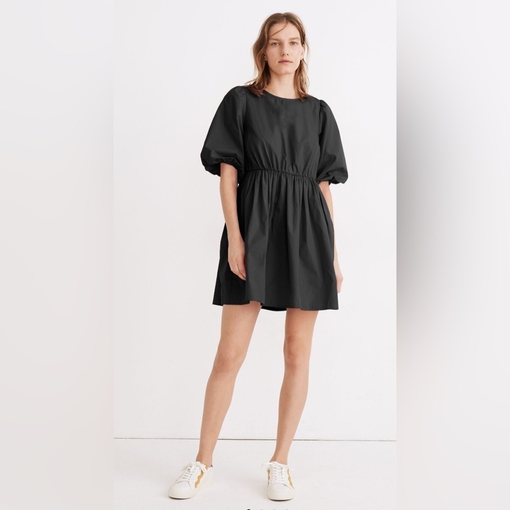 Madewell Poplin Preppy Crewneck‎ Puff Sleeve Mini Babydoll Dress